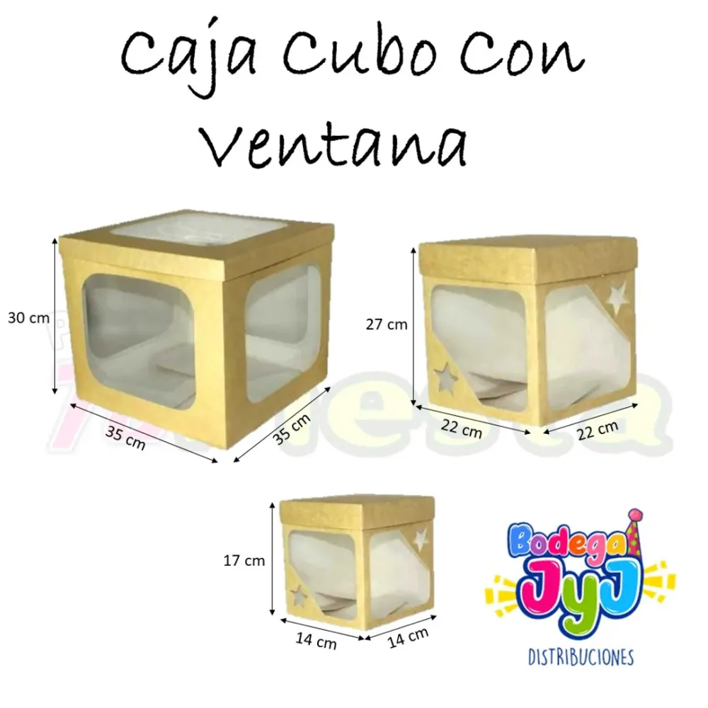 CAJA CUBO KRAFT CON VENTANA - BODEGA PEQUEÑA 14X14