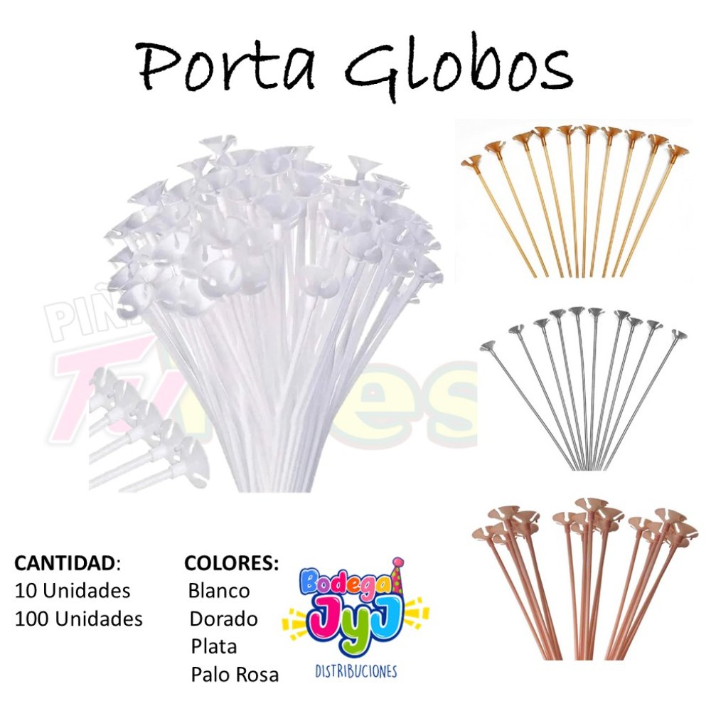 PORTA GLOBOS SENCILLOS PAQUETE X100 METALIZADOS