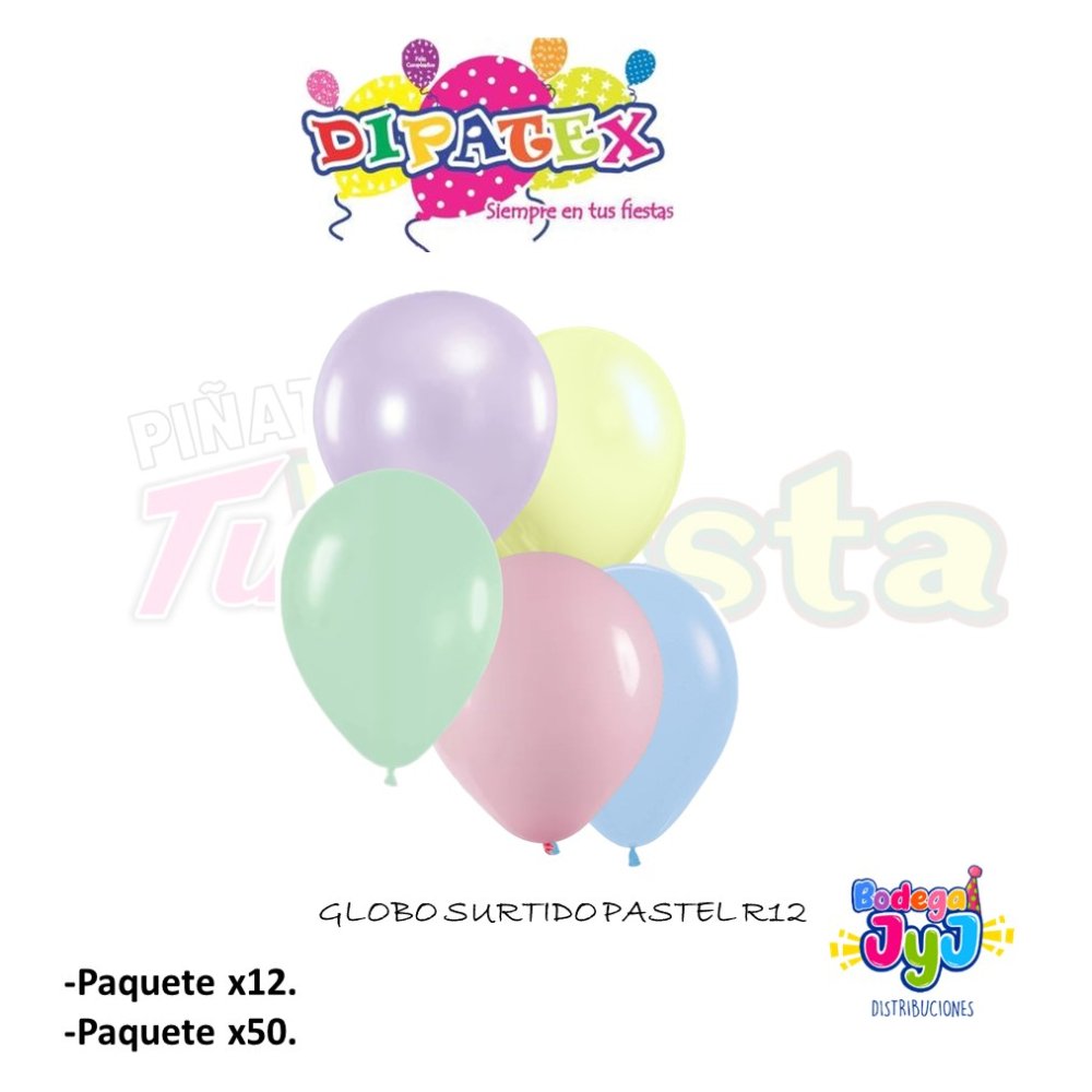 GLOBO SURTIDO PASTEL DIPATEX R12 X50 UNIDADES