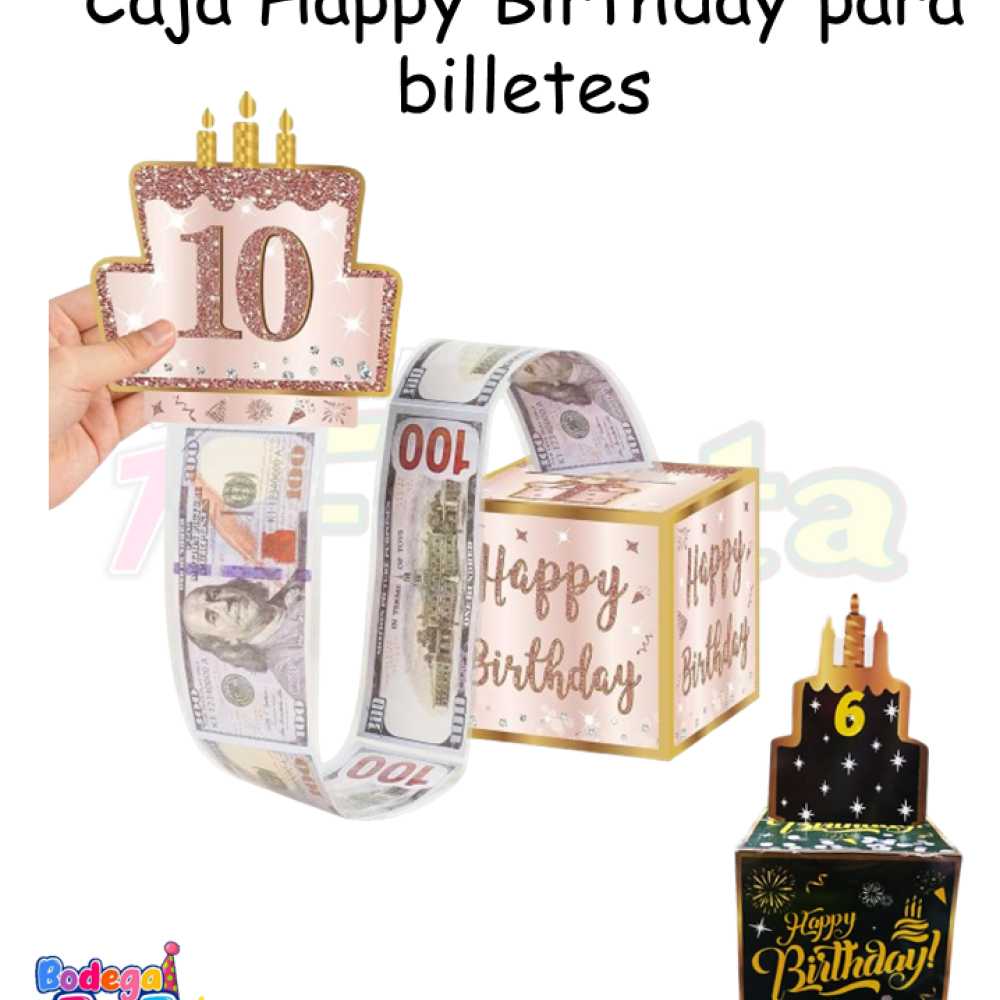 CAJA FELIZ CUMPLEAÑOS PARA BILLETES CAJMN-4599 ROSADA